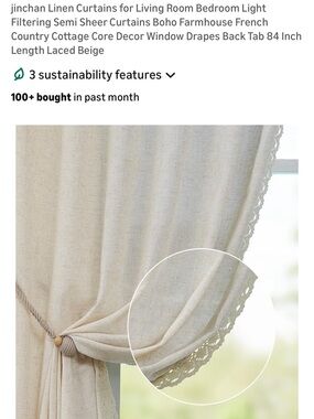 Jinchan linen cotton lace trim boho cottage curtains